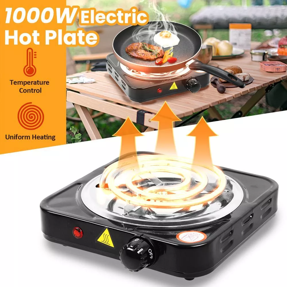 Wallfire Portable Heating Hot Plate Stove, 1000W Countertop Single Flat Electric Hot Burner, 5 Temperature Adjustments,  Electric Single Burner for Dorm Office Home Camp,Black