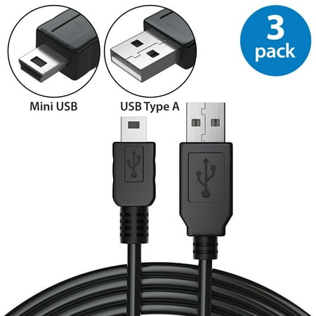 Usb Cable Midi 3 Pack USB A to Mini USB 3FT Data Sync Charger Cable For GPS Camera PS3 MP4 Speakers PDA Sony PlayStation 3 TomTom BlackBerry Garmin HTC Motorola Samsung Digital Camera Nikon Portable HDD Universal ()