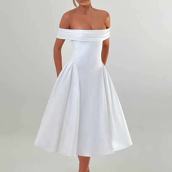 Gspmoly Summer Dress, Women'S Sexy Fashion Line Neck Elegant Solid Color Strapless Dress Cocktail Dresses for Women Prime Deals