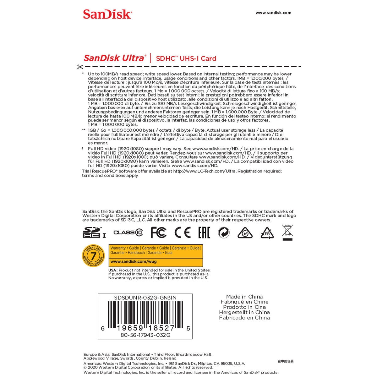 SanDisk UHS-I 32GB SDHC Flash Memory Card