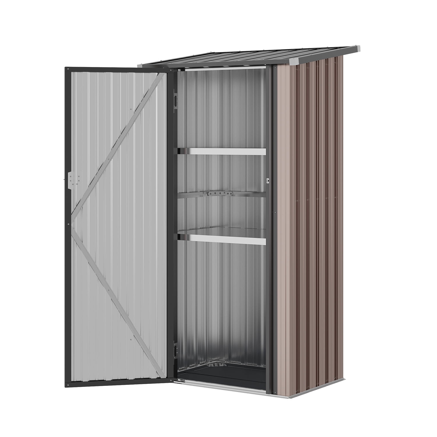 Clouddwell 3x3 FT Outdoor Metal Storage Cabinet with Floor & 2 Adjustable Shelves, Small Lockable Garden Shed