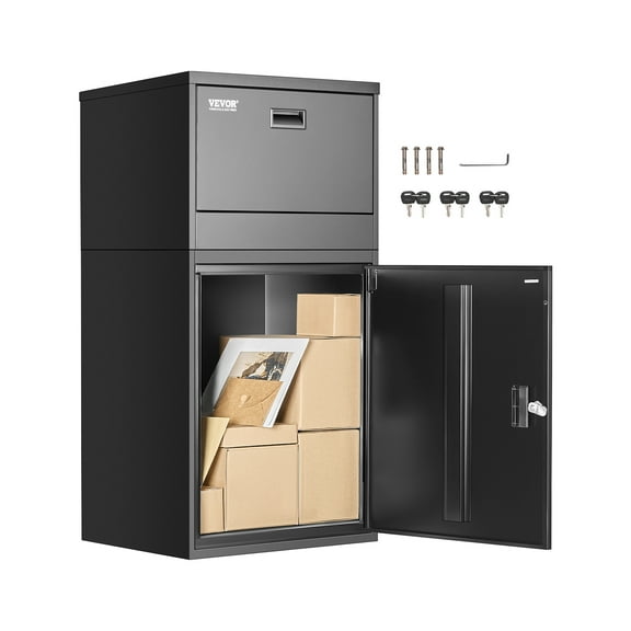 VEVOR Package Delivery Boxes for Outside, 38.6 in. Mailbox for Parcel with Lock, Galvanized Steel Package Drop Box with Anti-Theft Design, Weather-Resistant Package Mailbox for Home, Black