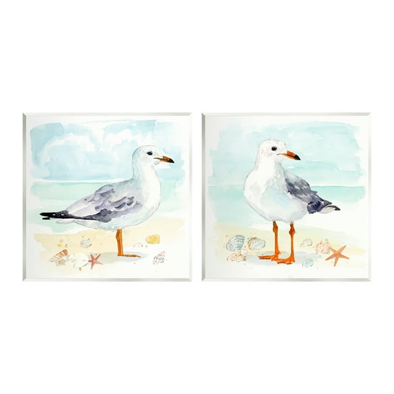 Stupell Industries Seagull & Sandpiper Birds Animals & Insects Painting Unframed Art Print Wall Art, 12 x 12