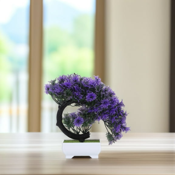 GOOHOCHY Decorative Potted Tree Artificial Bonsai Tree Purple PP 1Set 9.8X8.7X3.9In
