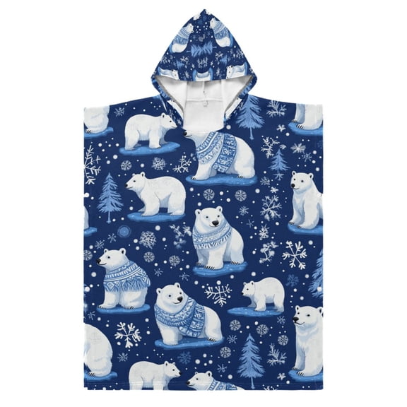 Kid Hooded Beach Towel Bath Poncho Towels Soft Absorbent Quick Dry for Boy Girl Polar Bears Wearing Sweaters S