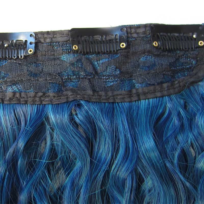 Jeedou Kinky Curly Synthetic Hair Clip in One Piece Hair Extensions for Women Blue Gradual Color Cosplay Props Hairpieces