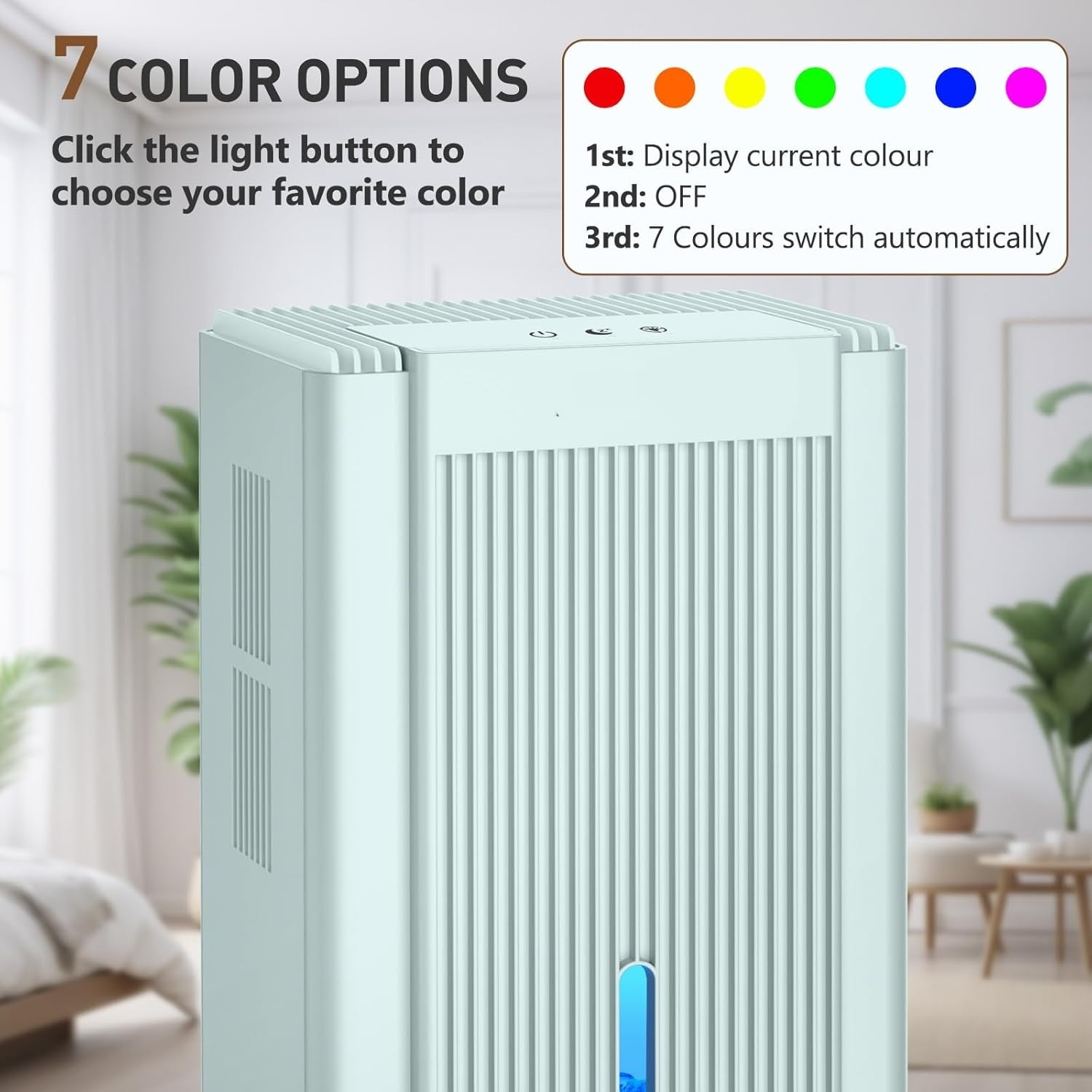 Dehumidifier,95OZ Dehumidifier for Home 1000 Sq.Ft - Quiet with Auto Shut Off & Relaxing 7 Color Ambient Light,Ideal for Livingroom, Bedroom, Basement(Pale Turquoise)