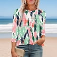thumbnail image 2 of CYMMPU Loose Fit Round Neck 3/4 Sleeve Tunic Tops Boho Blouses for Women Dressy Casual Floral Printed Fall Fashion Shirts Spring Tops Lightweight Basic T-Shirts Multicolor XL, 2 of 6