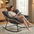 thumbnail image 6 of HABUTWAY Outdoor Rocking Chair with Thick Cushion, Ergonomic Rattan Egg Chair with Secure Straps for Indoor, Supports Up to 450 lbs, Black, 6 of 7