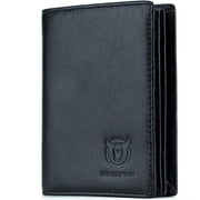 BULLCAPTAIN Large Capacity Genuine Leather Bifold Wallet/Credit Card Holder for Men with 15 Card Slots QB-027 (Black)