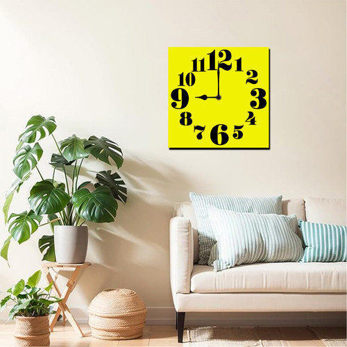 Soliyoahee Yellow Clock 10inch Wooden Square Bathroom Clock Silent No Tick Battery Powered for Bathroom Living Room Kitchen Office (Style 13)