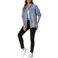 thumbnail image 2 of INSPIRE CHIC Women's Jean Jacket Oversized Frayed Hem Pockets Long Sleeve Button Down Denim Jackets XS Light Blue, 2 of 6