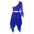 thumbnail image 4 of Kaerm Women's Irregular Liturgical Praise Dance One Shoulder Sequin Trim Tunic Worship Dance Dress Royal Blue S, 4 of 6