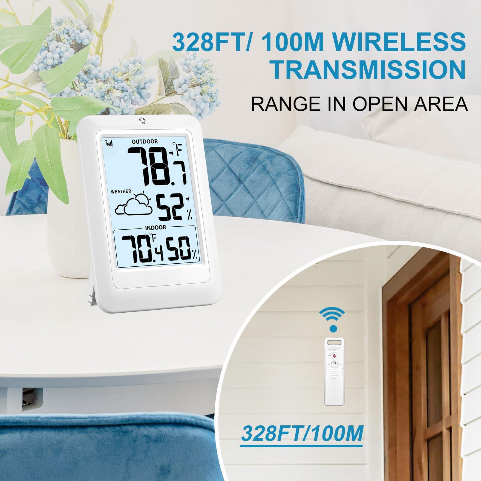 Indoor Outdoor Wireless Weather Station  Internal External Hygrometer Home Batteryoperated Temperature Humiditymonitors330 Feet (about 100 Meters) Backlight Display (white)
