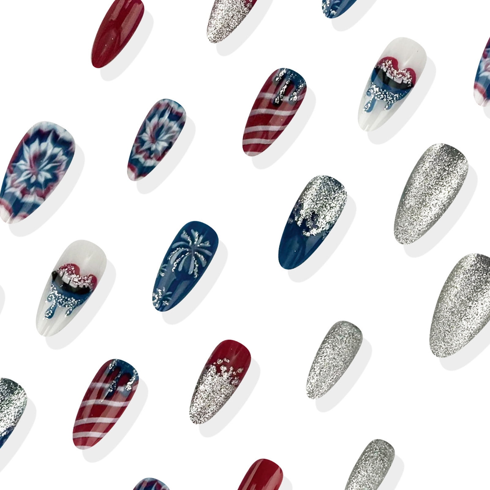 Herunwer 4th of July Press on Toenails Short Square Fake Toenails with Stars Designs Glossy Toe Nail Press ons Red Blue Acrylic Toenails Independence Day Glue on Toe Nails