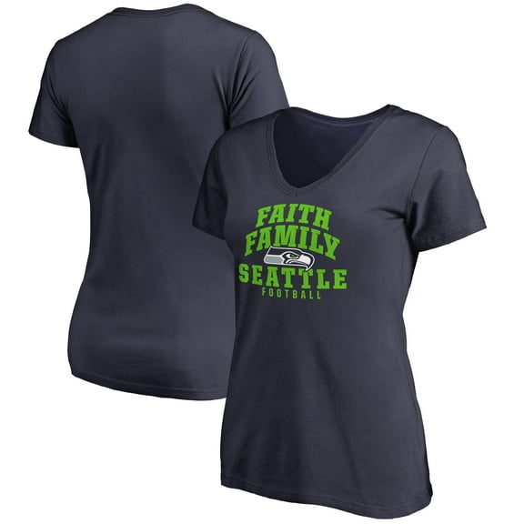 Women's Navy Seattle Seahawks Faith Family V-Neck T-Shirt