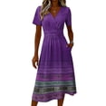 thumbnail image 5 of Minjewel Women's Floral Shift Dress with Print V-Neck - Short Sleeve Summer Dress, Loose Flowy Beach Party Outfit, Comfy Vacation Mini Dress,Purple,S, 5 of 6