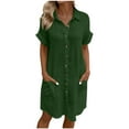 thumbnail image 2 of Zpanxa Women's Solid Shirt Dress with Pockets Short Sleeve Lapel Collar Casual Belted Dress, 2 of 7