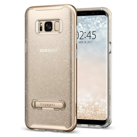 Spigen Crystal Hybrid Glitter Case Clear TPU/Magnetic Metal Kickstand Cover for Samsung Galaxy S8 Plus - Rose Quartz