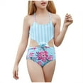 thumbnail image 3 of Fesfesfes Children Girls Swimwear Two-piece Swimsuit Tropical Flower Print Sling Bathing Suit Hollow Wasit Beach Bikini, 3 of 9