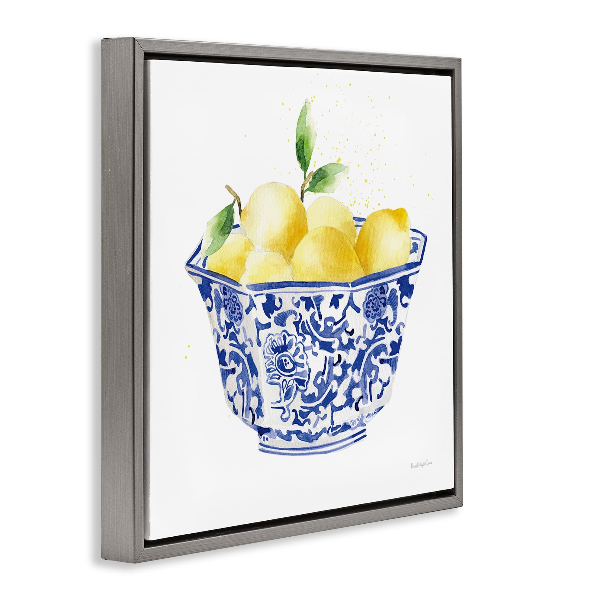 Stupell Industries Elegant Bowl of Lemons Food & Beverage Painting Gray Floater Framed Canvas Art Print Wall Art, 18 x 18