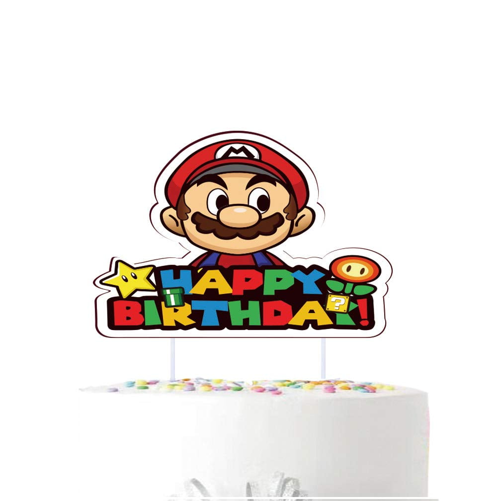 Cake Topper for Super Mario Happy Birthday Cake Topper , Kids Boys Brothers  Video Game Themed Party Decoration 