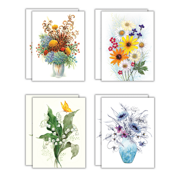 Fravessi Blank Greetings Cards Assortment, Floral Set of 8 Cards & Envelopes