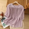 thumbnail image 2 of Embroidered 3/4 Sleeve Boho Tops Cotton Boho Tops Solid Color Work Blouses Gauze Shirts For Women Peasant Tops For Women Linen Long Sleeve Shirt Women Boho Peasant Gauze Blouses Cute Flowy Tops, 2 of 8