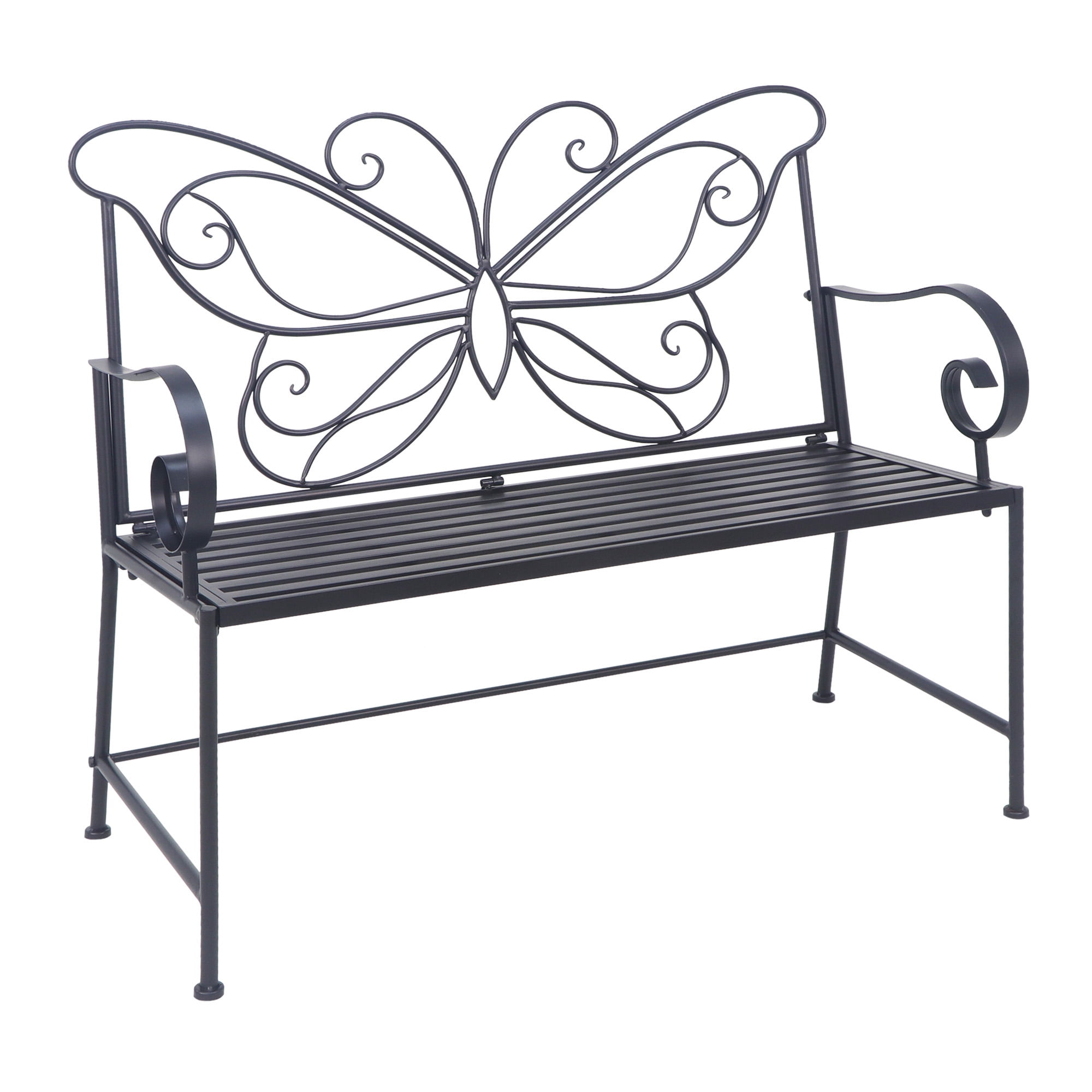 Abble 42" Outdoor Bench Metal Butterfly Design Patio Garden Bench for Porch Yard Lawn Patio Bench, Black