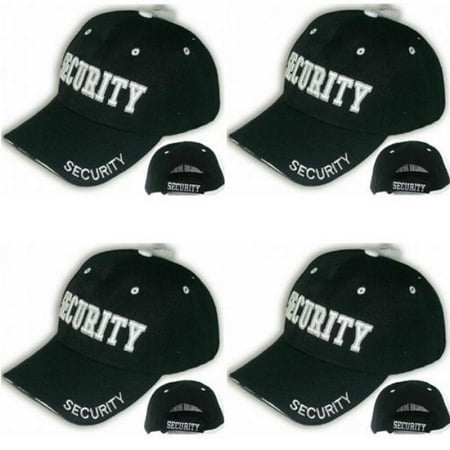 Cotton Ball Cap - 4 Pack Security Hat Baseball Ball Cap Black Embroidered Adjustable 100% Cotton