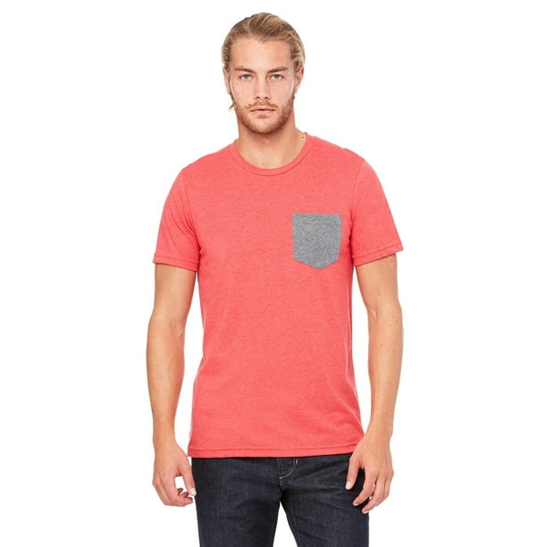 BELLA+CANVAS - The + Canvas Mens Jersey Short Sleeve Pocket T-Shirt HTHR RED/ DP HTH - L - Walmart.com Walmart.com
