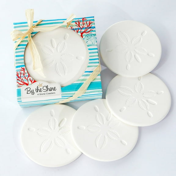 Kate Aspen Absorbent Sand Dollar Drink Coasters Set of 4– Coastal Decor, Nautical Home Decorations, Housewarming Gift, & Beach Themed Coasters for Drinks