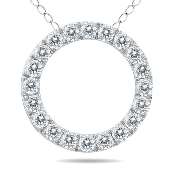 SZUL Women's 1/2 Carat TW Diamond Circle Pendant in 10K White Gold