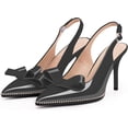thumbnail image 3 of Women's Sexy Slingbacks Bow Stiletto Heels Closed Pointed Toe Pumps Bead Buckle Strap High Heels Dress Shoes, 3 of 12