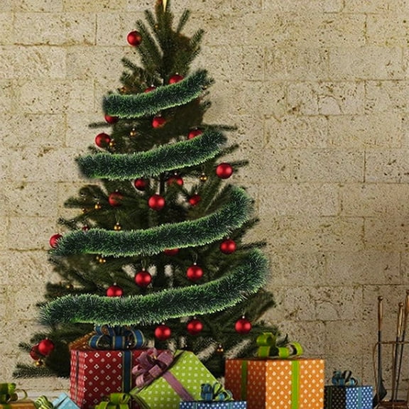 AYktou Christmas Garlands, Closely Coniferous Shaped Plastic Tinsels Garland Green Glittering Decoration Hanging Rattan Artificial Faux Garland for Holiday Wall Hanging Shopping Mall Christmas Decor