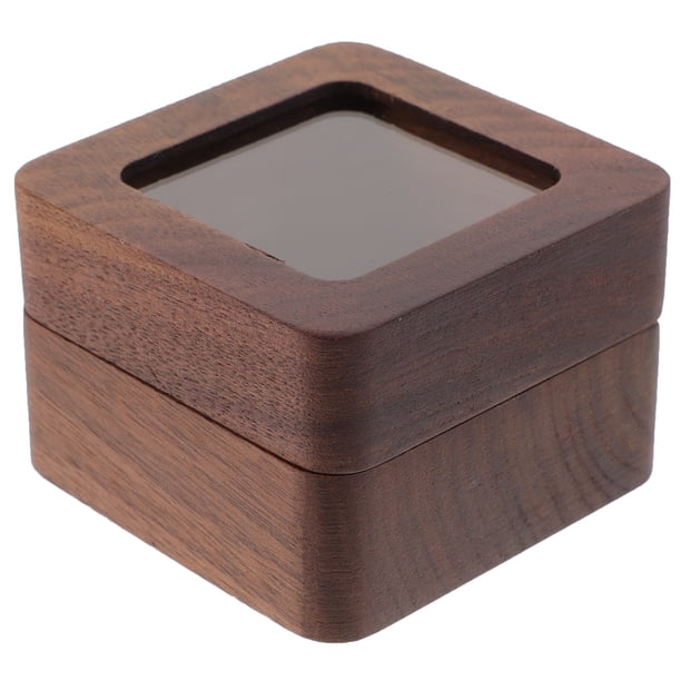 Caja cuadrada para anillos dobles, para ceremonia de boda, compromiso, de madera