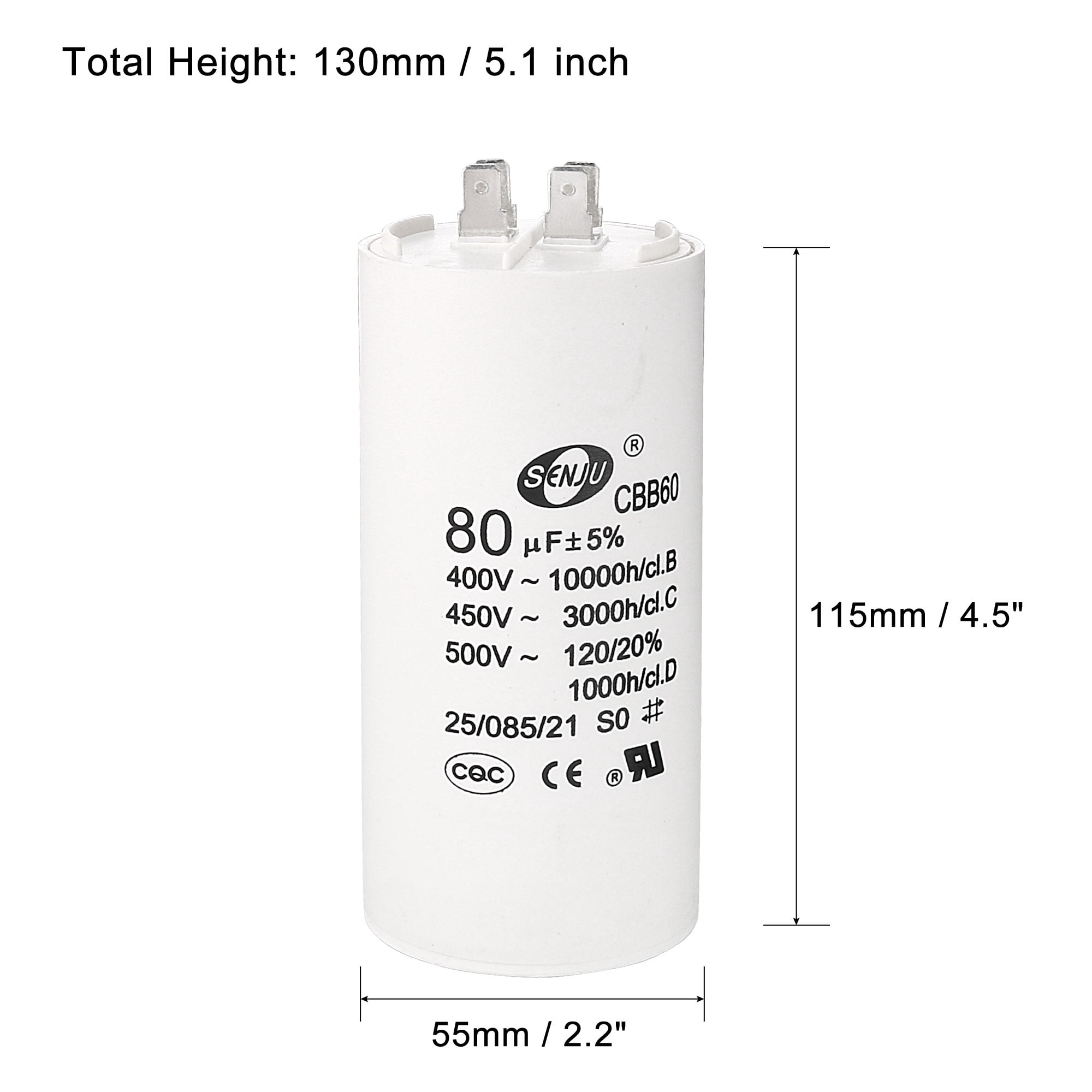 Uxcell 115x55mm 80uF 450V AC 50/60Hz Double Insert CBB60 Run Capacitor