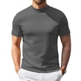 thumbnail image 2 of Mens Mock Turtleneck Shirts Short Sleeve Casual Basic T-Shirts Ribbed Solid Pullover Tops （Dark Gray,S）, 2 of 7