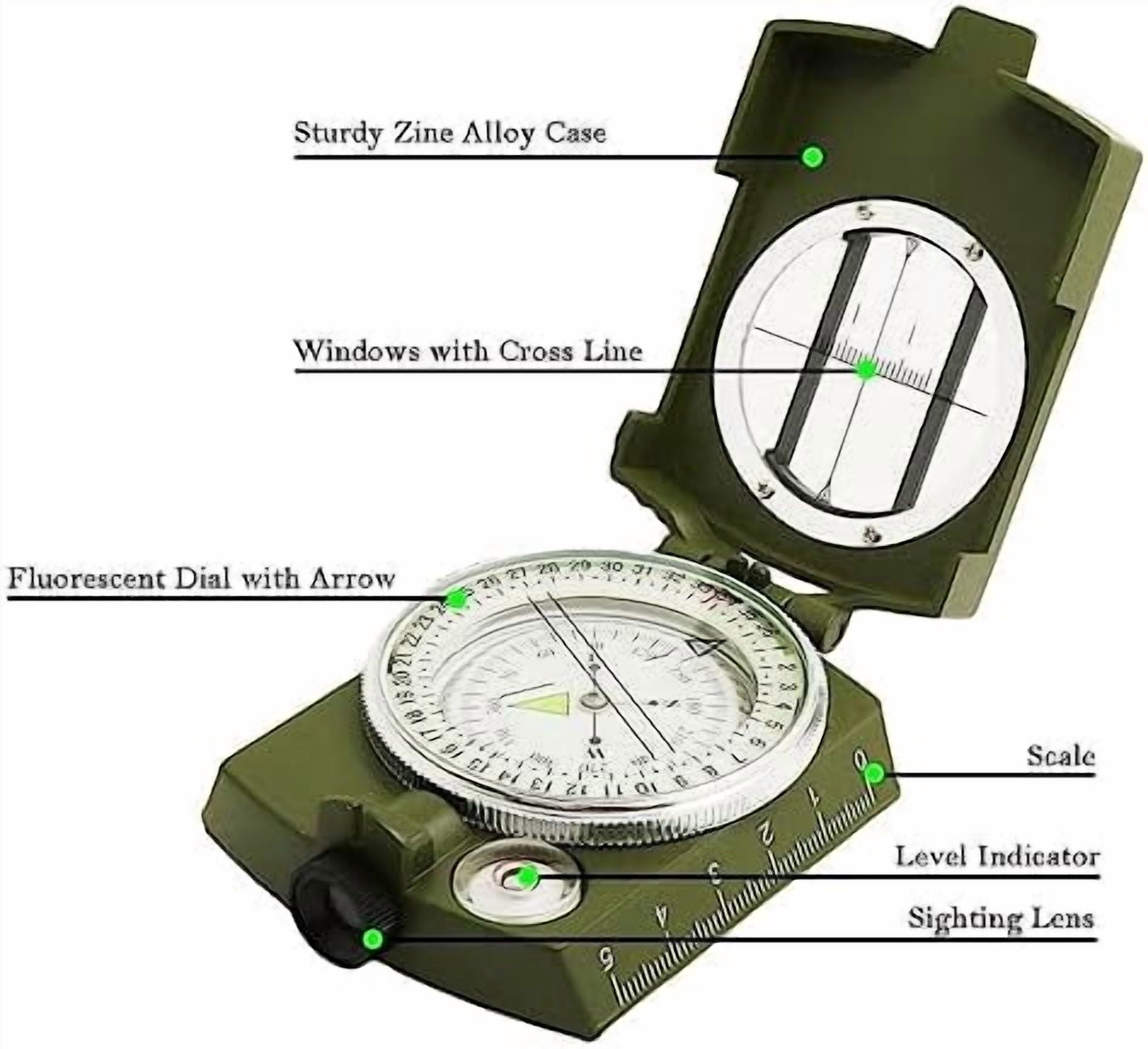 Compass, Hiking Compass for Survival with Lensatic – Water-Resistant Durable and Pocket-Sized