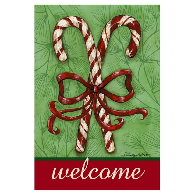 Toland Home Garden Candy Cane Welcome 28 x 40 Inch Decorative Christmas Candy Ribbon House Flag - 1010138