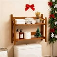 thumbnail image 2 of Utoplike Teak Wooden Floating Shef, 2 Tiers Rack Wall Mount, Foldable Wall Hanging Organizer, 2 of 6