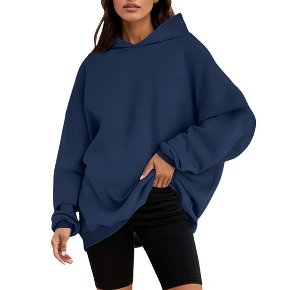 Fgnfyis Women's Oversized Hoodie Pullover Hooded Sweatshirts Comfy Casual Loose Winter Navy XXL