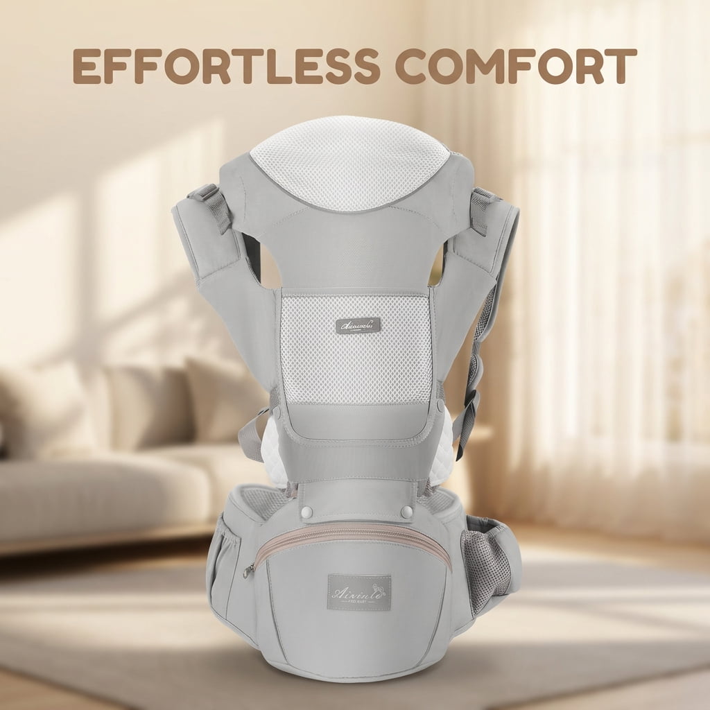 Doulami 6-in-1 Baby Carrier with Hip Seat, Newborn to Toddler (7-45 lbs), Breathable Mesh, Adjustable Shoulder and Waist Straps, Gray