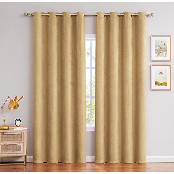 AZZCIA Faux Suede Window Curtain with Grommet Top, Room Darkening ...