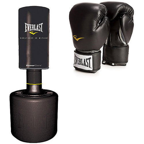 Everlast PowerCore Free Standing Heavy Bag and Pro Style Black Boxing Gloves Value Bundle ...