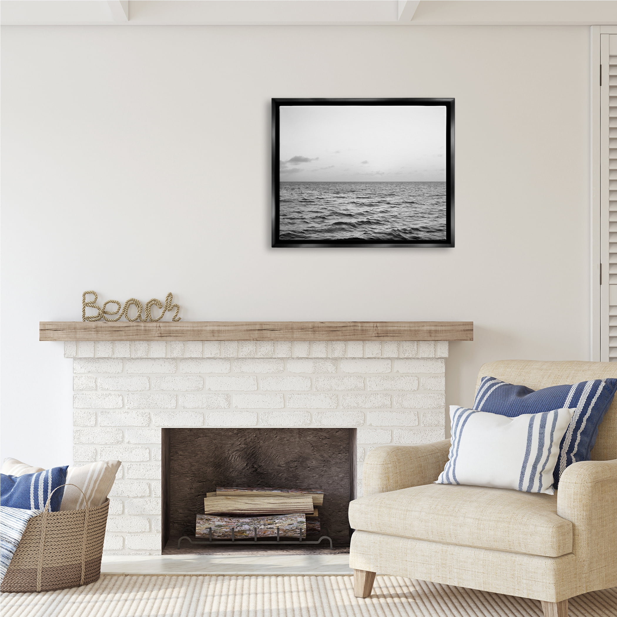 Stupell Industries Rough Grey Sea Waves Nature Photography Black Floater Framed Art Print Wall Art, 31 x 25
