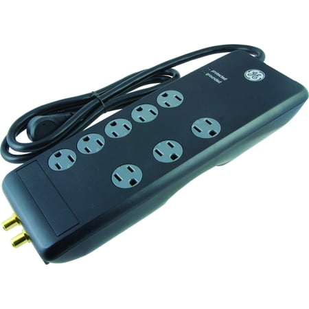 GE Pro 8-Outlet Surge Protector with Coax Cable Protection, 4-Foot Cord,
