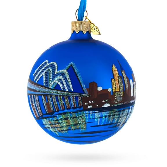 Memphis at Night, Tennessee Glass Ball Christmas Ornament 3.25 Inches