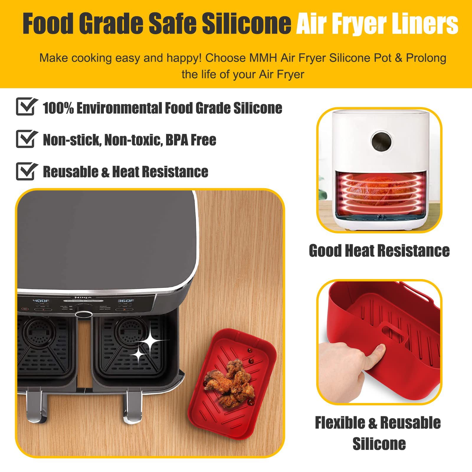 Foldable Silicone Air Fryer Liners For Dz401 Foodi 10qt - Temu
