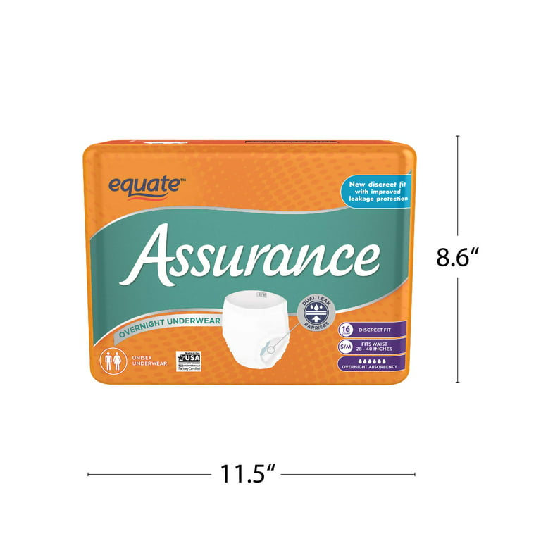 Assurance Women's Incontinence Unisex Overnight Underwear, Overnight  Absorbency, S/M (16 Count) 